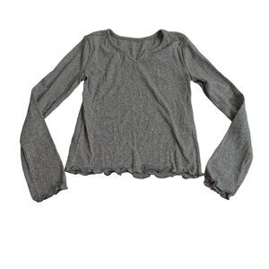 Justice Gray Long Sleeve Ribbed Tshirt Top Girls Size 8 Cotton Polyester